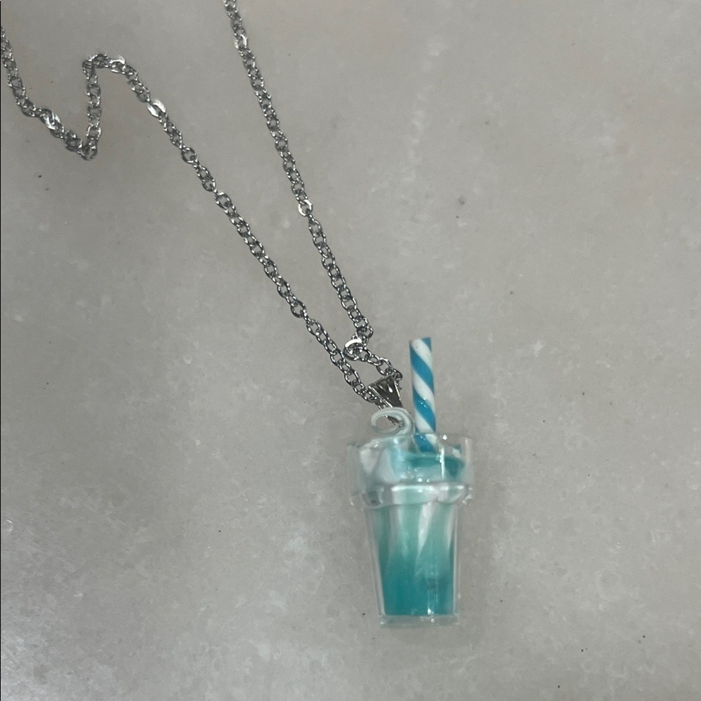 Blue Soda Drink Pendant Necklace